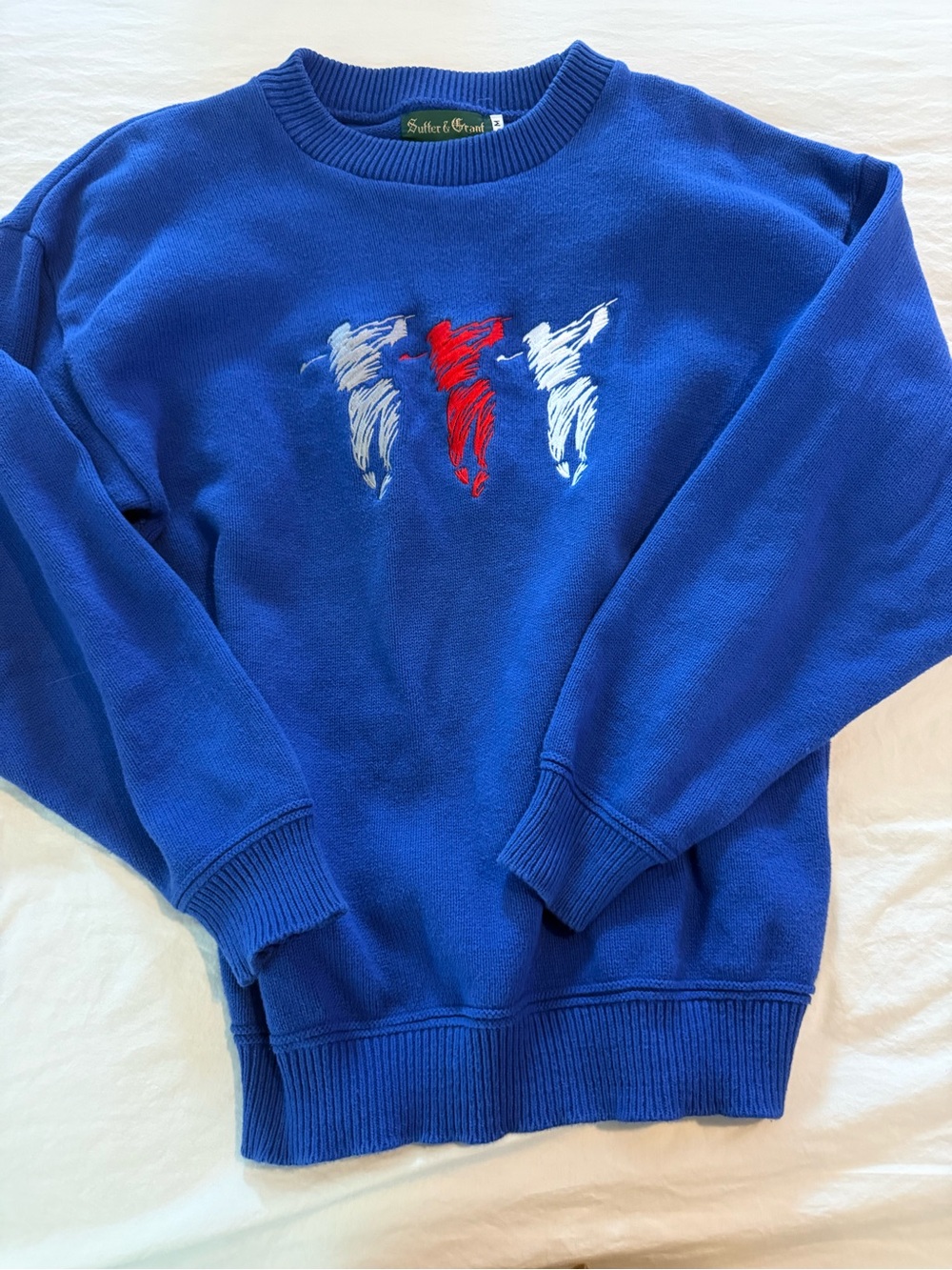 Vintage Knit Royal Blue Graphic Golf Crewneck Sweater EUC 1248